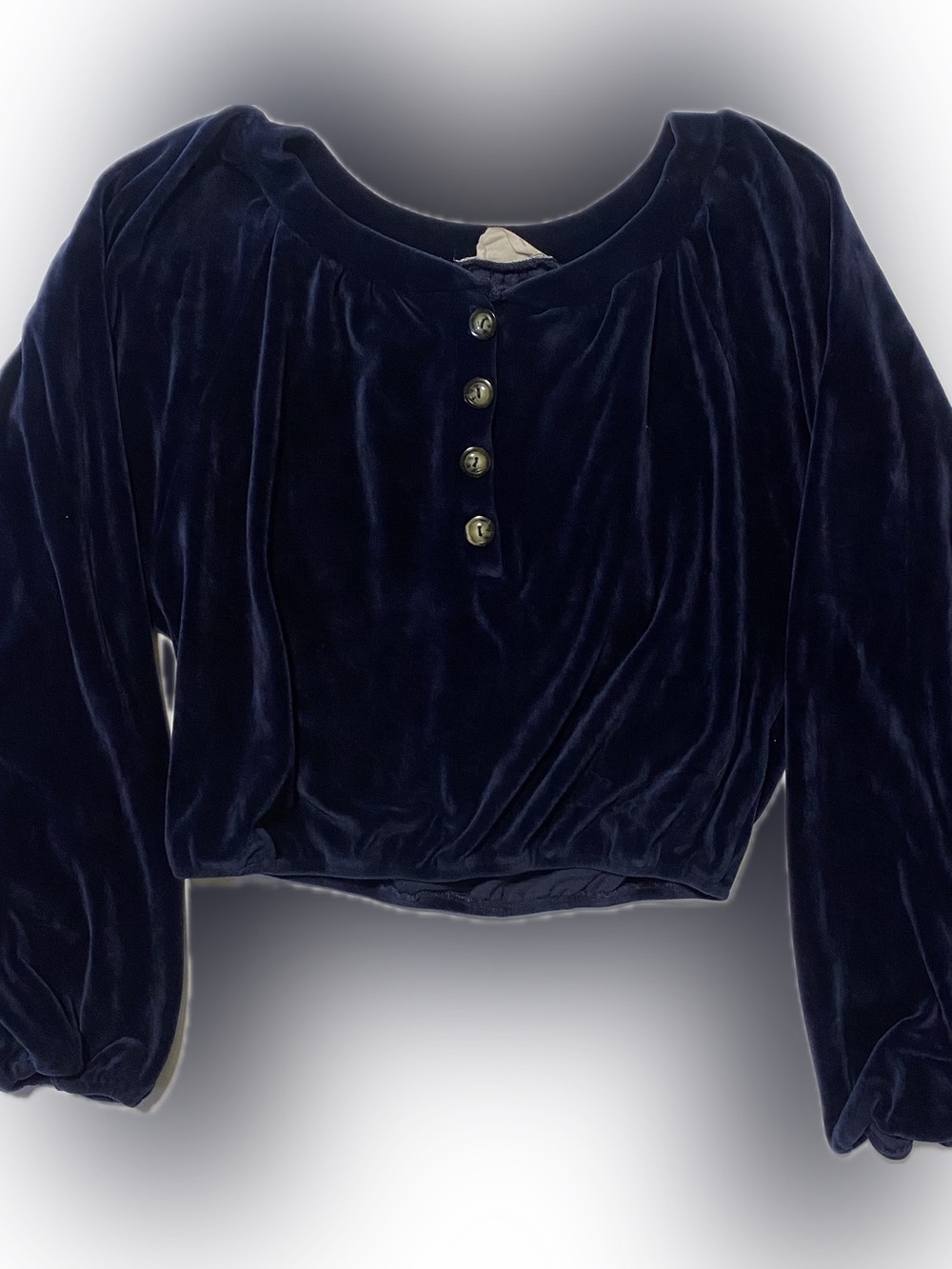 emory park Navy Velvet Cropped Henley Long Sleeve Top